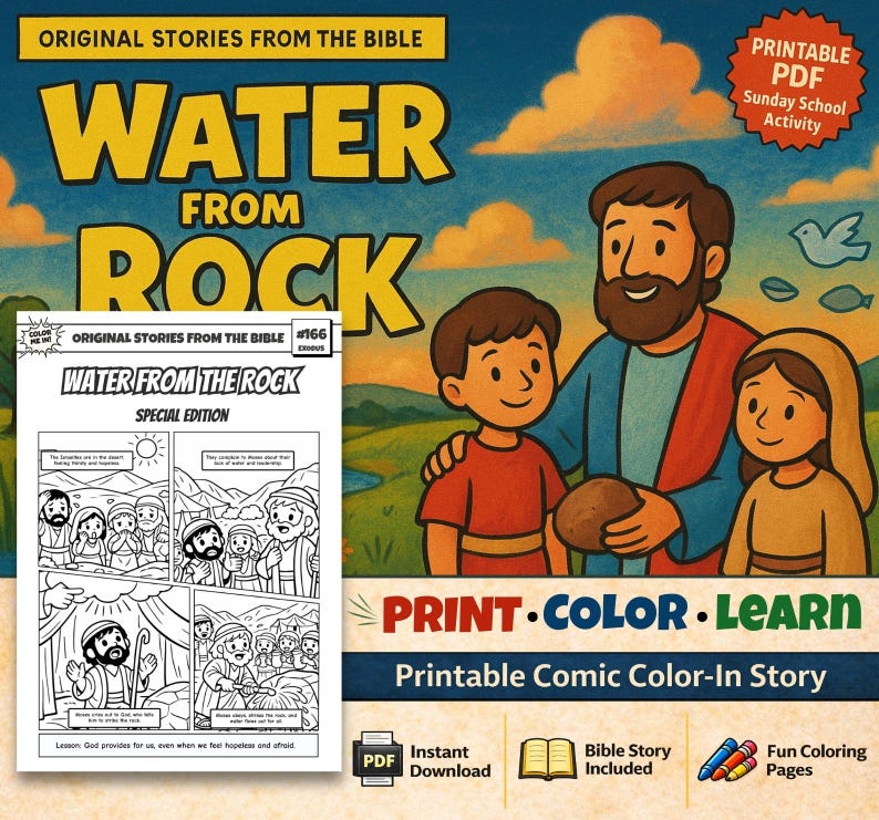 Water from the Rock Bible Comic Colouring Page: listing photo