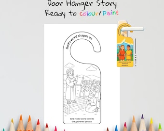 Ezra Reads the Law Kids Bible Craft Door Hanger | Nehemiah 8 Coloring Craft | Christian Printable | Bible Activity for Kids