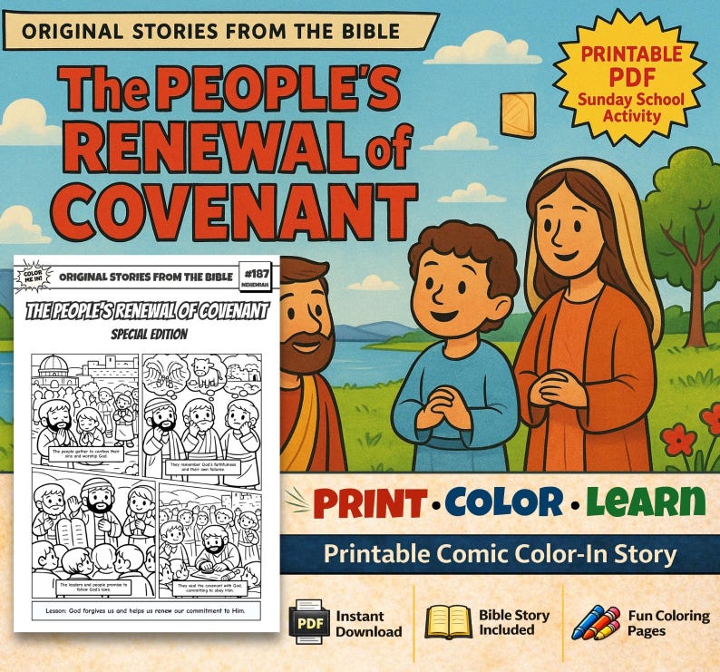People’s Renewal of the Covenant Bible Comic Colouring Page for Kids: listing photo