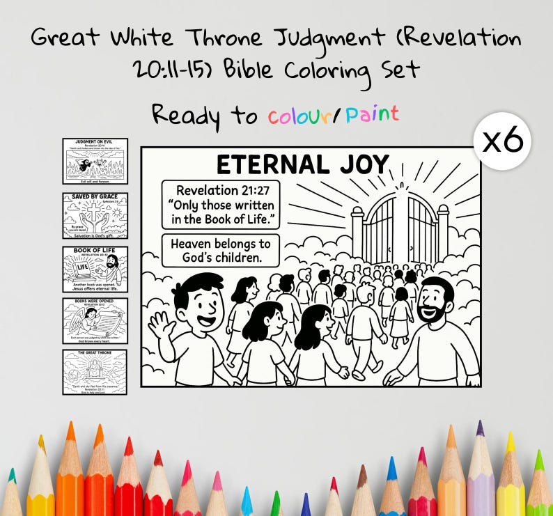 Great White Throne Bible Colouring Pages: listing photo