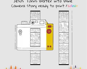 Jesus Turns Water into Wine Bible Camera Film Craft | Kid Bible Story Activity | John 2 Coloring Craft | Christian Printable | Sunday Lesson