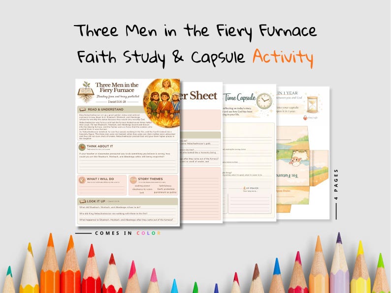 Three Men in the Fiery Furnace Faith Time Capsule Pack for Kids: listing photo