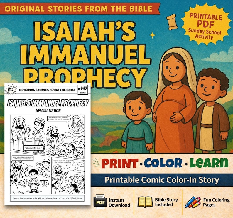 Isaiah’s Immanuel Prophecy Bible Comic Colouring Page for Kids: listing photo