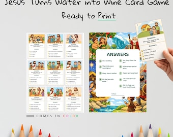 Jesus Turns Water into Wine Kids Bible Card Game | John 2 Activity for Kids | Christian Printable | Bible Learning Game