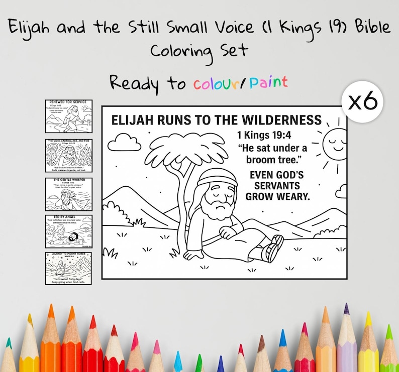 Elijah and the Still Small Voice Bible Colouring Pages for Kids: listing photo