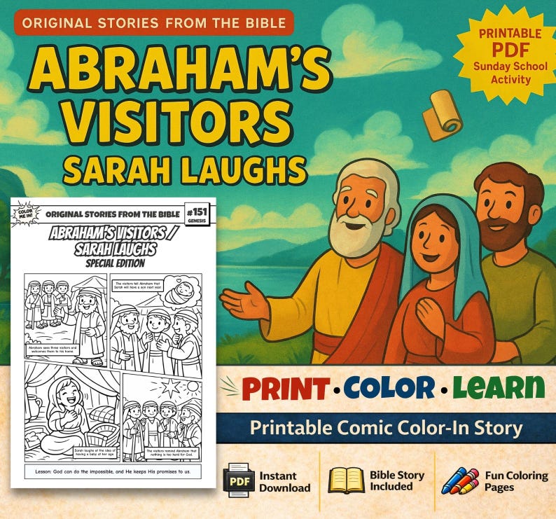 Abraham’s Visitors / Sarah Laughs Bible Comic Colouring Page: listing photo