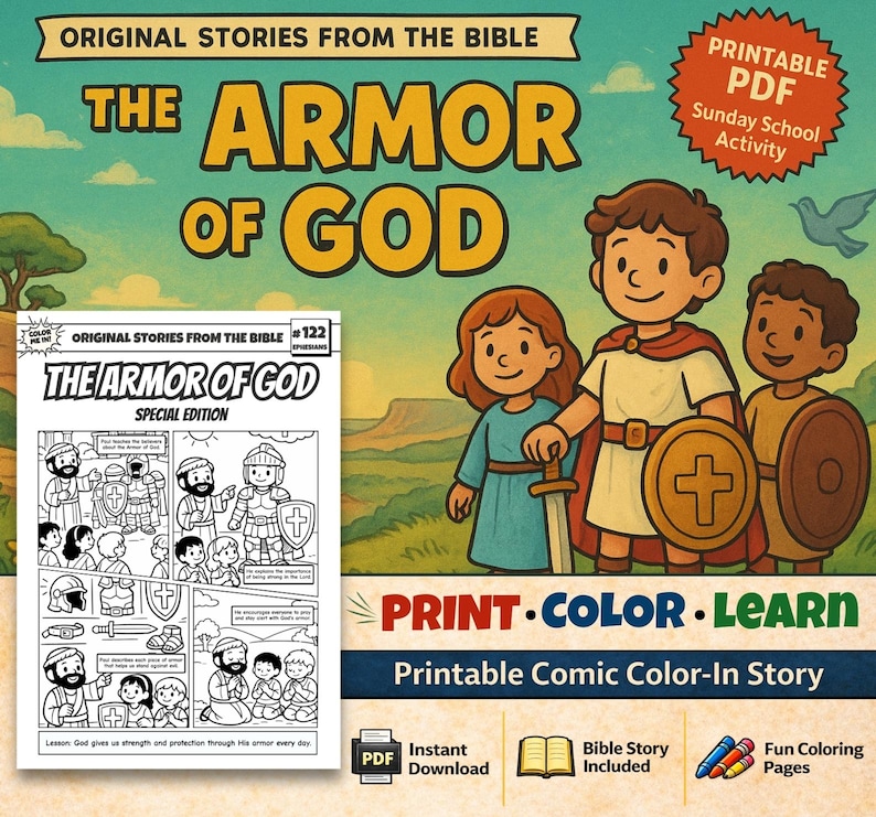 Armour of God Bible Comic Colouring Page: listing photo