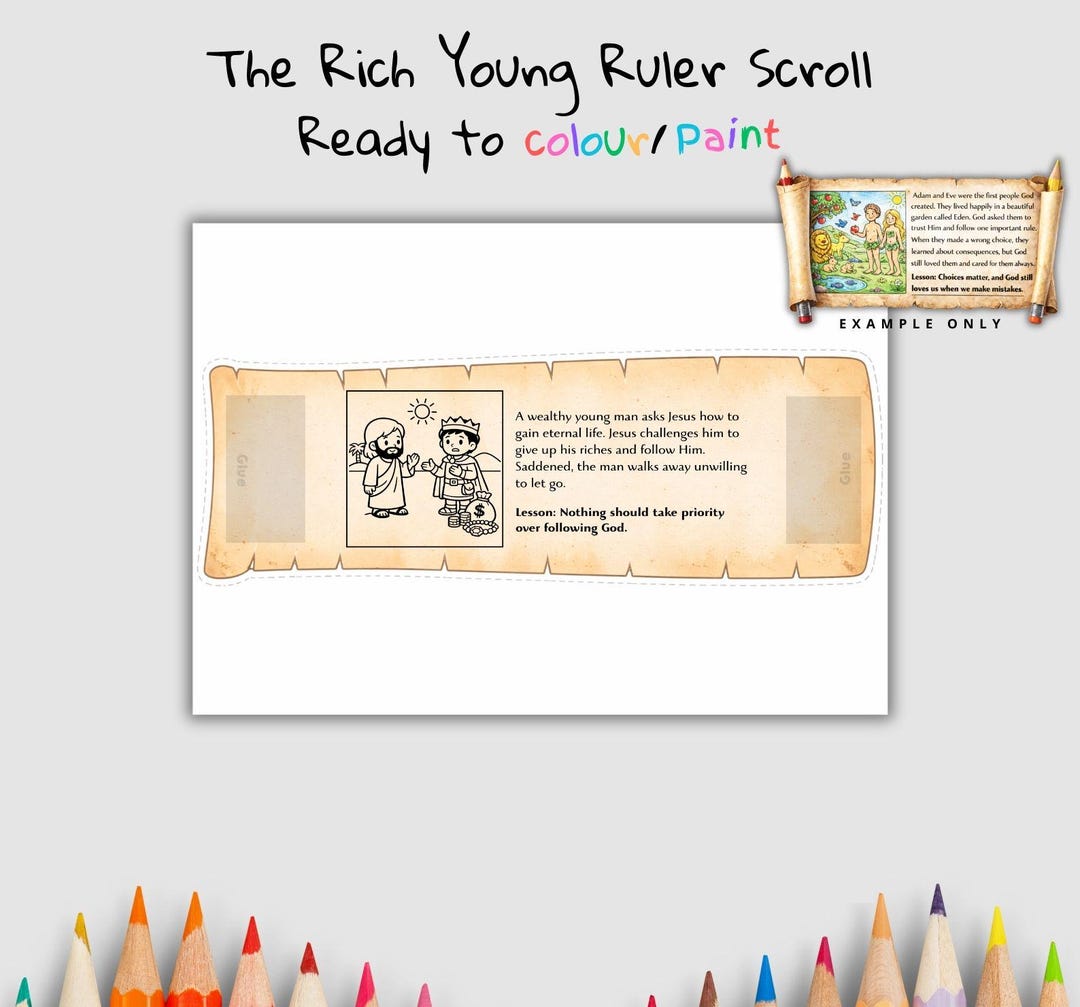 Young Rular Rich Young Ruler Scroll Sunday School Craft | Bible Craft Printable ...