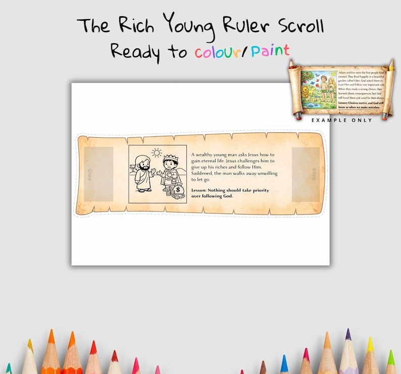 Rich Young Ruler Bible Scroll Craft: listing photo