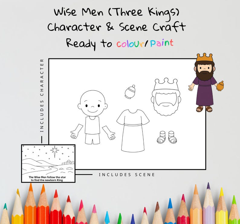 The Wise Men Follow the Star Cut-and-Paste Bible Craft for Kids: listing photo