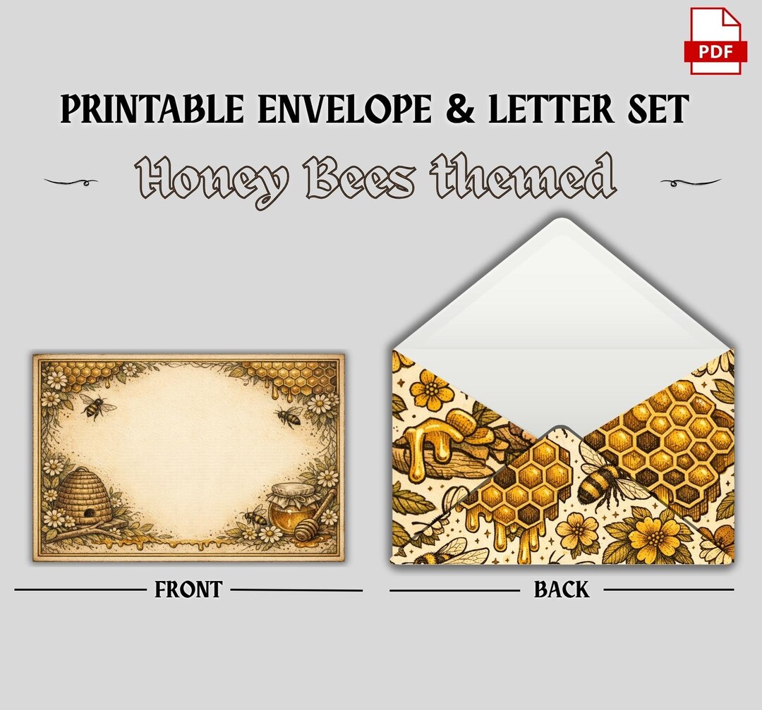 Honey Bees Printable Envelope Kit, Bee Junk Journal Pages, Cottagecore ...