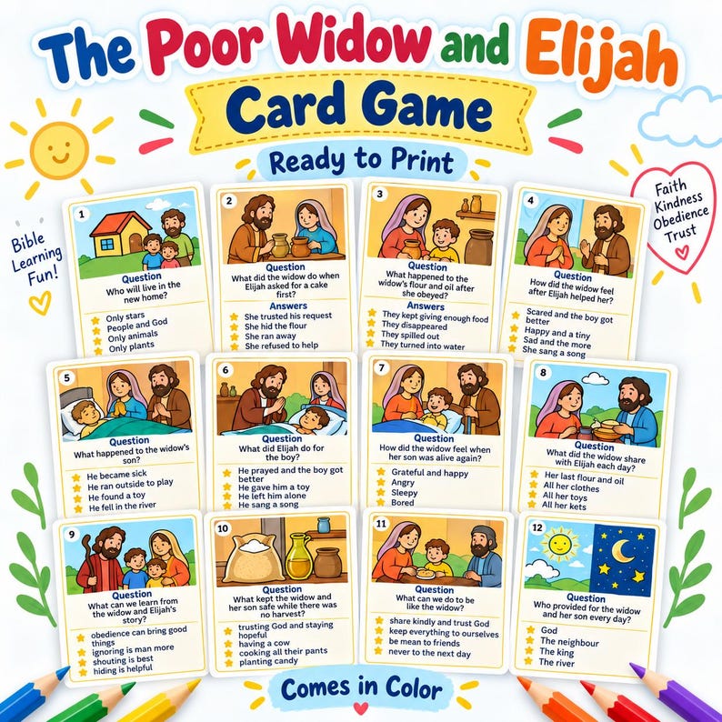 The Poor Widow and Elijah Bible Card Game: listing photo