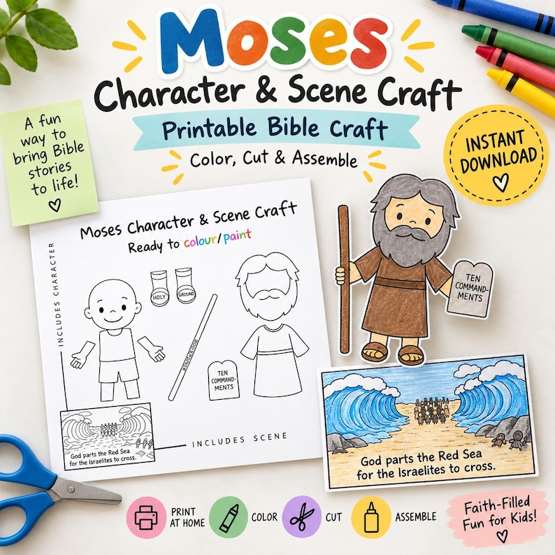 Moses Parts the Red Sea Cut-and-Paste Bible Craft: listing photo