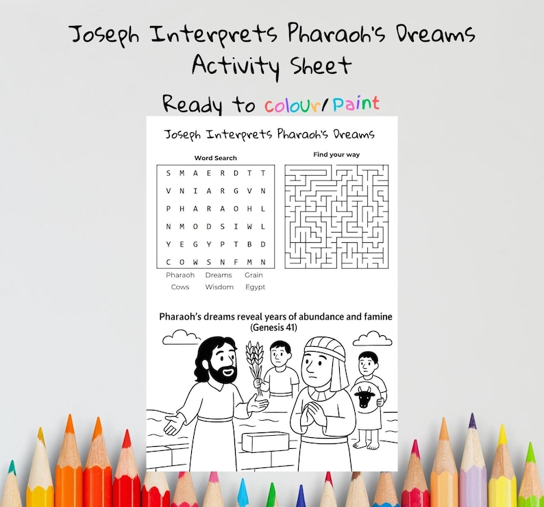 Joseph Interprets Pharaoh’s Dreams Bible Activity Sheet for Kids: listing photo