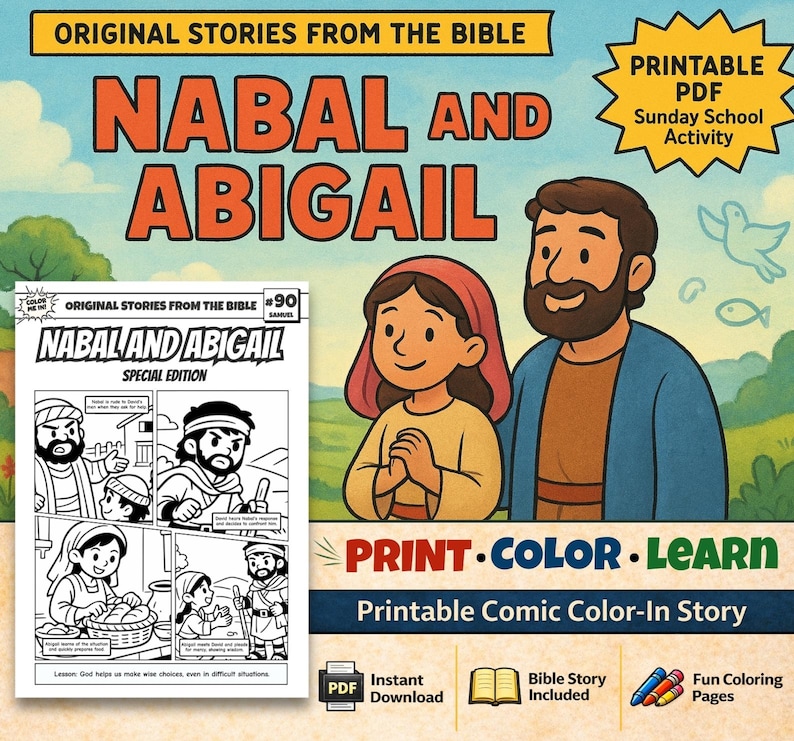 Nabal and Abigail Bible Comic Colouring Page: listing photo