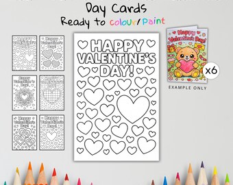 Heart Pattern Valentine’s Day Coloring Cards – Set of 6 | Printable Valentine Coloring Pages