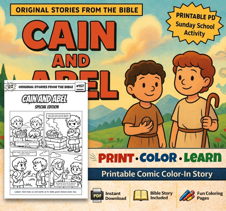 Cain and Abel Bible Comic Colouring Page: listing photo