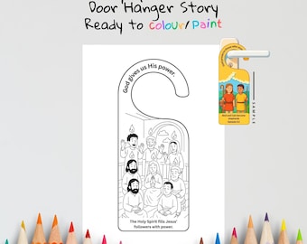 Pentecost Kids Bible Craft Door Hanger | Holy Spirit Descends Craft | Acts 2 Coloring Page | Christian Printable