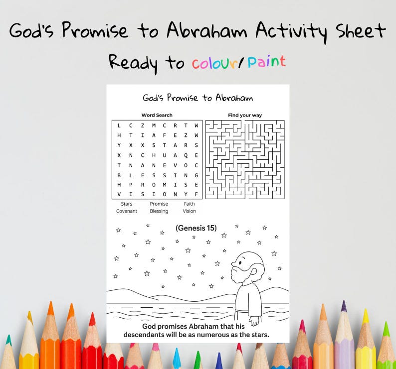 God’s Promise to Abraham Bible Activity Sheet: listing photo