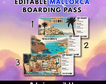 Mallorca Trip Surprise Gift Ticket & Birthday Boarding Pass | Editable Printable Flight Ticket (Digital Download)