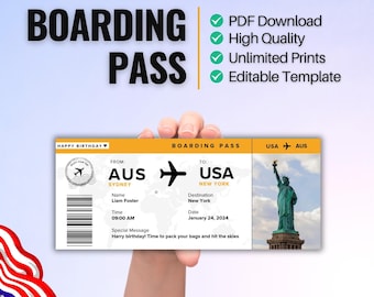 Editable Boarding Pass Template | Canva Airline Ticket | Surprise Trip Gift | Printable & Digital | DIY Boarding Pass