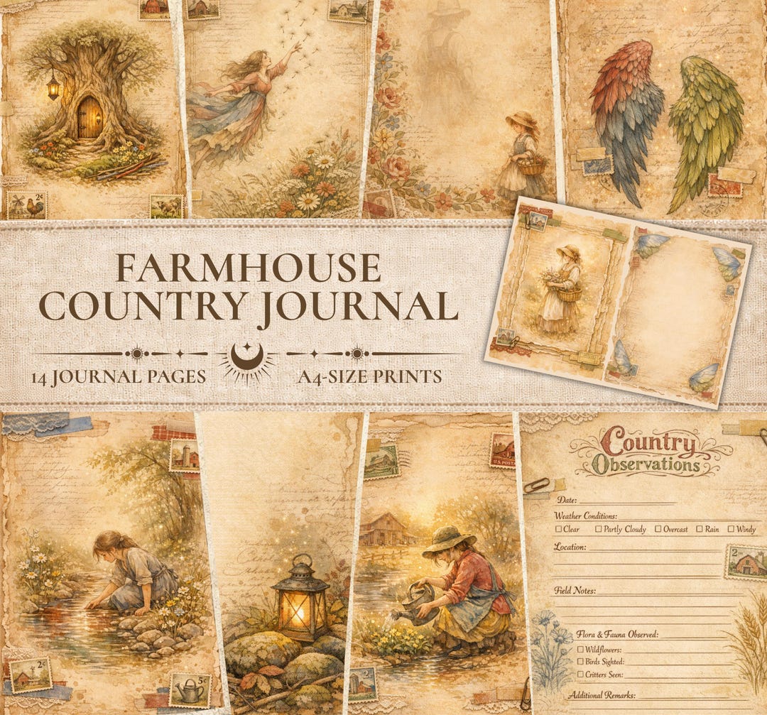 Farmhouse Country Junk Journal Kit – Printable Rustic Scrapbook Pages ...