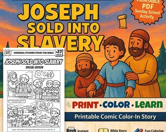 Giuseppe venduto come schiavo - Pagina da colorare con fumetto biblico in formato A4 / Lavoretto per la scuola domenicale / Studio biblico per bambini / Attività per la chiesa dei bambini / Genesi 37