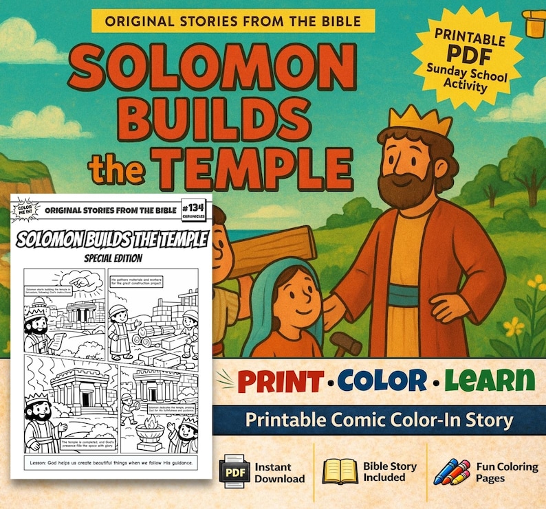 Solomon Builds the Temple Bible Comic Colouring Page: listing photo
