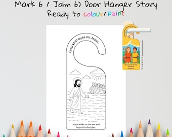Jesus Walks on Water Kids Bible Craft Door Hanger | Christian Coloring Craft | Bible Activity for Kids | Sunday School Printable