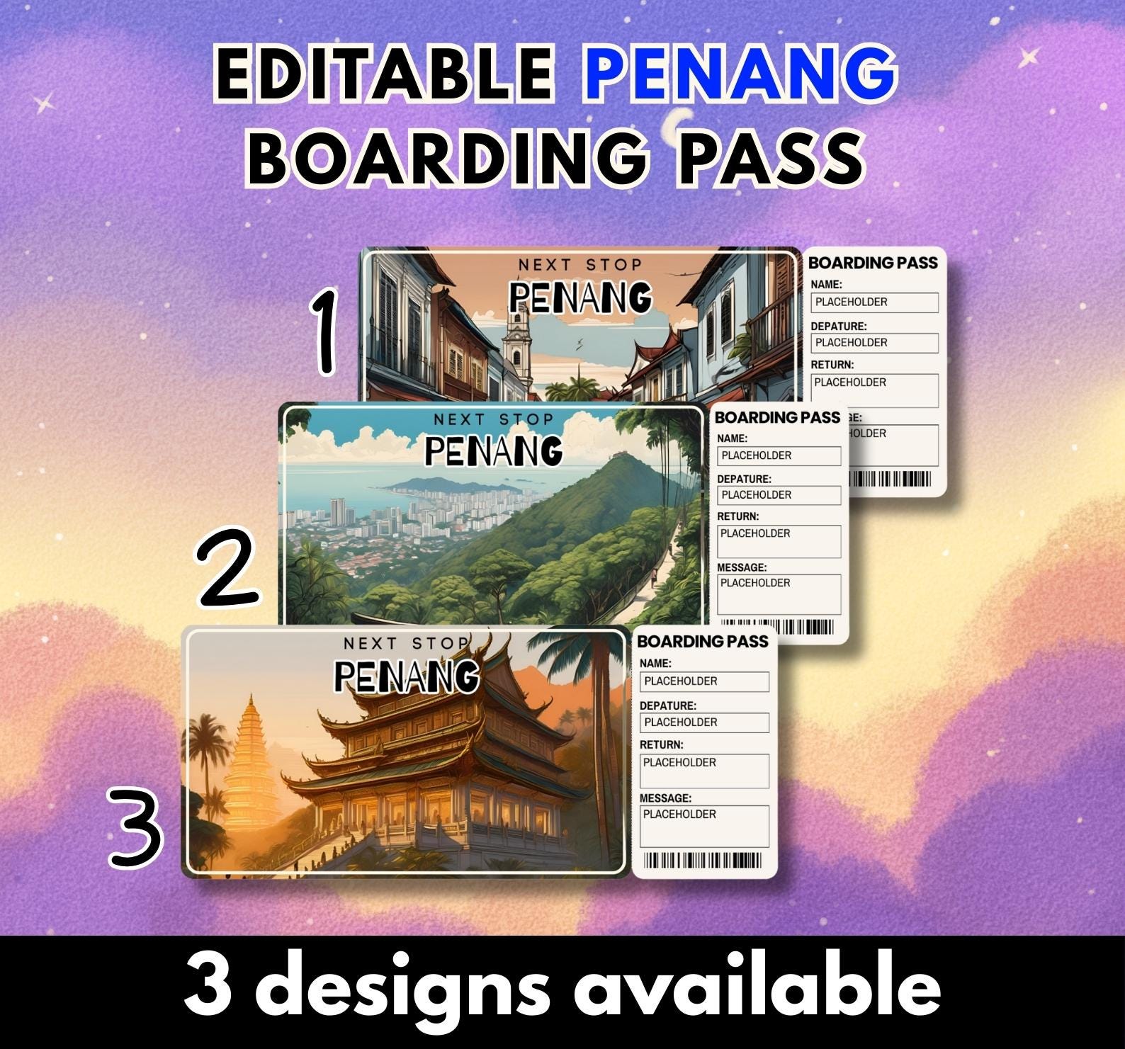 Penang, Malaysia Trip Gift Boarding Pass | Editable Printable Travel Voucher (Digital Download)