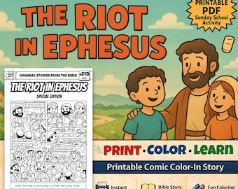 The Riot in Ephesus A4 Bible Comic Coloring Page | Sunday School Craft | Bible Study for Kids | Children’s Church Activity | Acts 19