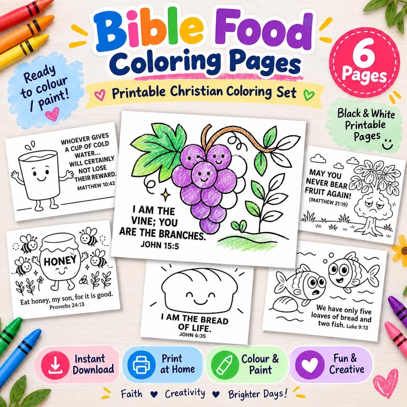Funny Food and Feast Cute Bible Colouring Pages: listing photo