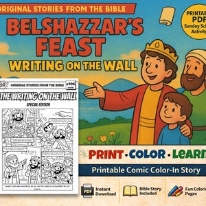 La fête de Belschatsar écrit sur le mur A4 Bible à colorier | Bricolage pour l'école du dimanche | Activité de l'église des enfants | Daniel 5