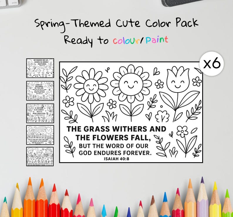 Spring-Themed Cute and Funny Bible Colouring Pages: listing photo