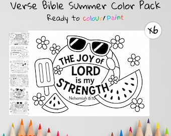 Funny Summer Bible Verse Coloring Pages - Digital Download - Christian Kids Activity - Faith Based Arts & Crafts - Sunday School Printable