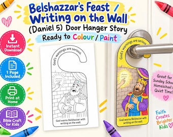 Writing on the Wall Kids Bible Craft Door Hanger | Daniel 5 Coloring Craft | Christian Printable | Bible Activity for Kids