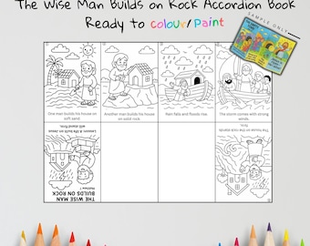 The Wise Man Builds on Rock Bible Craft | Kids Sunday School Activity | Bible Coloring & Sequencing Craft | Matthew 7 Lesson
