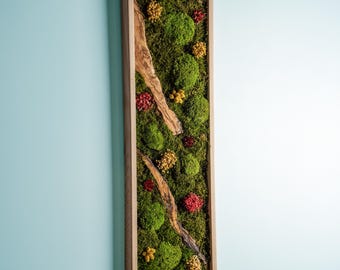 Handcrafted Preserved Moss and Olive Wood Wall Art: Rustic Home Decor
