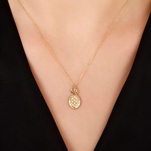 14 K solid gold Tropical Pineapple Necklace,  Cute Fruit Jewelry, minimal gift