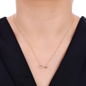 14k Solid Gold Diamond Infinity Necklace,Elegant Infinity Pendant Necklace Minimal Gift