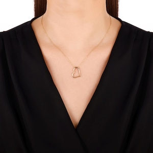 14 K Solid Gold Heart shape pendant,  Love Necklace, Minimal gift