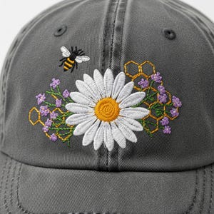 Embroidered Bee Baseball Cap: Vintage Washed Cotton, Unisex Garden Hat