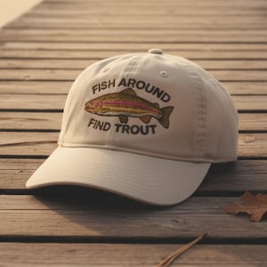 Boné de beisebol clássico engraçado para pescador, presente para pescador, chapéu de pai com bordado de peixe ao redor da truta