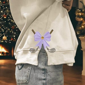 ゴルフクラブの弓の刺繍デザインスケッチステッチマシンファイルスポーツマスタークイックステッチデジタルパターンガールゴルフ弓の即時ダウンロード
