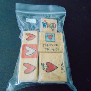 Heart Random Wood Rubber Stamps Lot Of 4