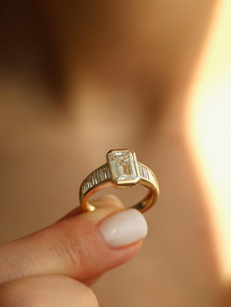 Classic 2.55 CT Emerald Cut Lab Grown Diamond Ring,14k Solid Yellow ...