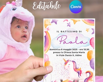 Editable Baby Girl Baptism Invitation - Customizable Digital Template - Baptism Card - Editable Canva - whatsapp, printable