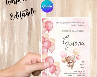 Editable Baby Girl Baptism Invitation - Customizable Digital Template - Baptism Card - Editable Canva - whatsapp, printable