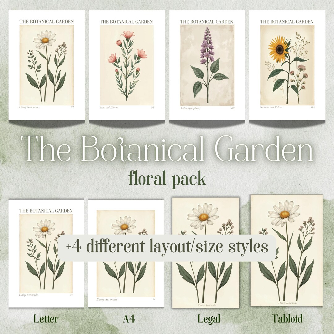 Floral Art Print Set | Digital and Printable | Vintage Decor Botanical ...