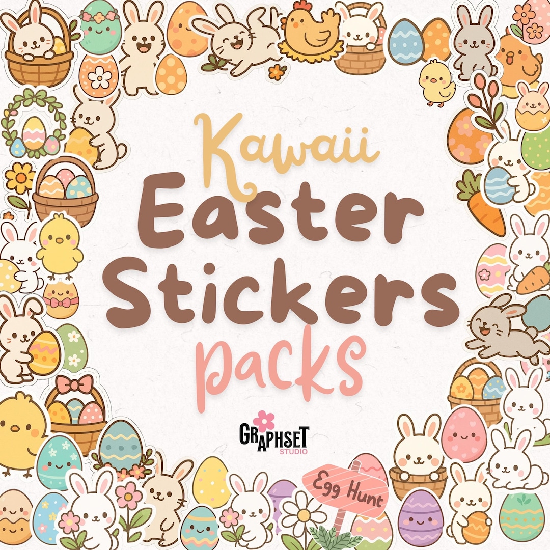 Kawaii Easter Sticker Pack: 60 Pastel Bunny & Egg Stickers (digital) - Etsy